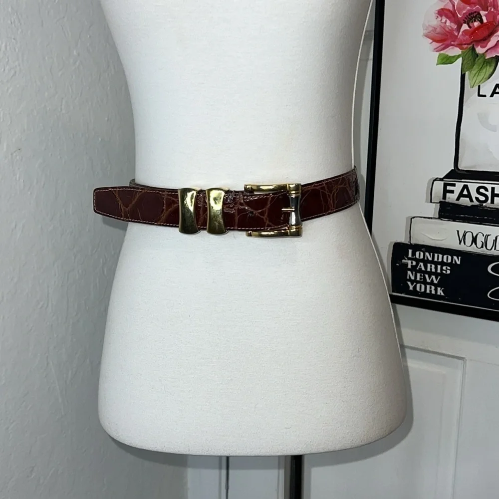 WCM Brown Leather Reptile Print Belt Size S